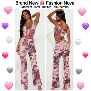 Fashion Nova Moment Floral Pant Set - Pink/Combo Size L